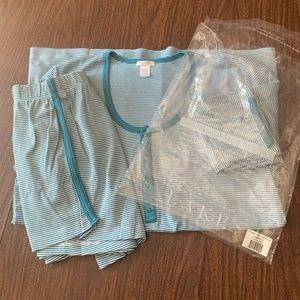 Lake Pajamas Pima Retro Henley Long Sleeve Short Set Celestial Large